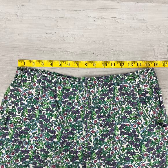 Vintage Essex Junction Green Floral Flowers High Rise Cotton Cottage Shorts 10 - Picture 6 of 8
